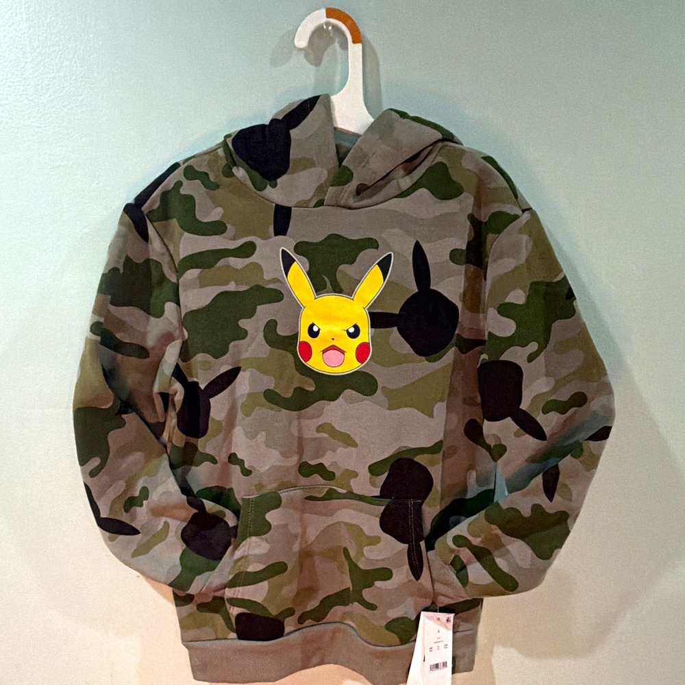 Pokémon Pikachu Camo Pullover Hoodie Fleece Cotton Graphic Print Kids S